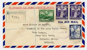BRITISH GUYANA 1941 Registered Airmail Cover Georgetown To Torquay England - Imagen 1 de 2