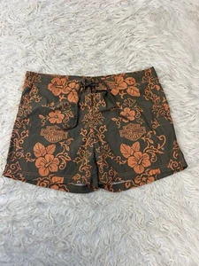 Harley Davidson Green Board Shorts Men's Size XL Hawaiian Floral Swim Trunks - Picture 1 of 8