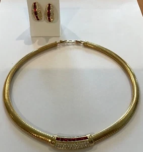 CHRISTIAN DIOR SIGNED AMAZING CHOKER OMEGA JEWELED NECKLACE /MATCHING EARRINGS - Picture 1 of 12