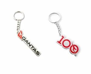 SET OF 2 QANTAS AUSTRALIA LOGO WORD & CELEBRATING 100 YEARS KEYRING KEY RING - Picture 1 of 1