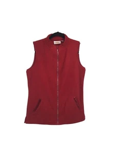 Women's Vest Sleeveless XS, Quaker Factory, Red Fleece Zip Sequins Pockets - Picture 1 of 12