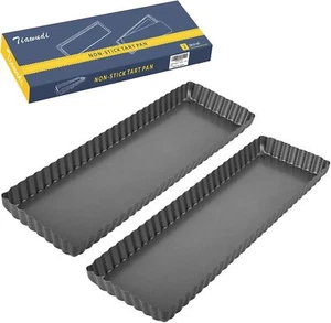 2 Pack Rectangular Tart Pan Non-Stick Quiche Pan with Loose Bottom the Fluted... - Picture 1 of 4