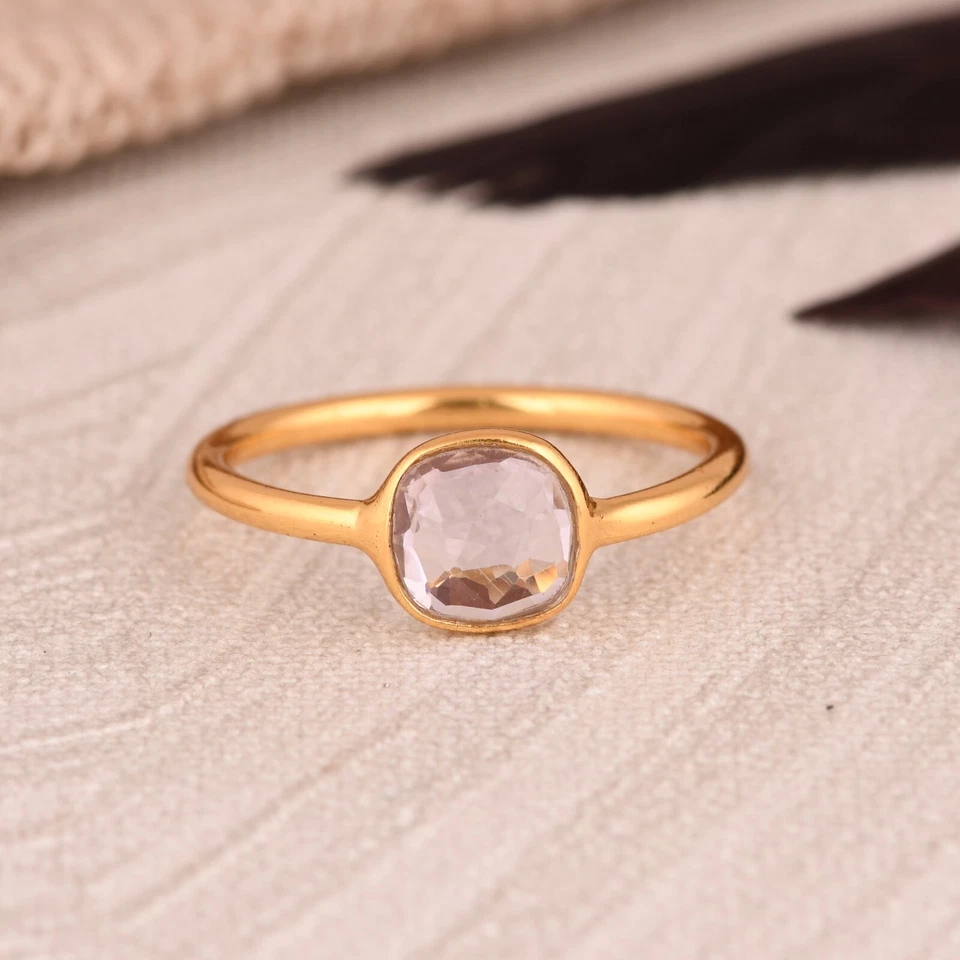 Anillo de compromiso de oro puro de 14k con piedra de nacimiento de amatista rosa regalo para ella Foto 1 de 4