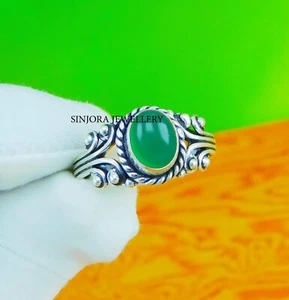 Anillo de regalo hecho a mano de plata de ley 925 con piedras preciosas de ónix verde talla 5 a 10 de EE. UU. - Imagen 1 de 4