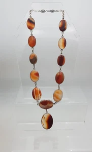 Vintage Silver Set banded agate Necklace Statement Piece - Picture 1 of 17