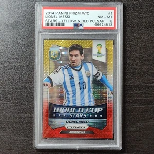 2014 Panini Prizm Lionel Messi World Cup STARS yellow red pulsar PSA8 - Picture 1 of 2