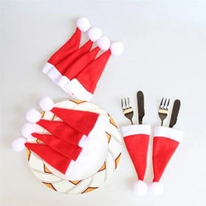 10 Christmas Table Decor Cutlery Holder Fork Bag Xmas Mini Santa Christmas Hat - Bild 1 von 12