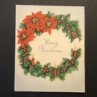 Vintage Holiday Christmas Greeting Card Paper Collectible Poinsettia Wreath Cc
