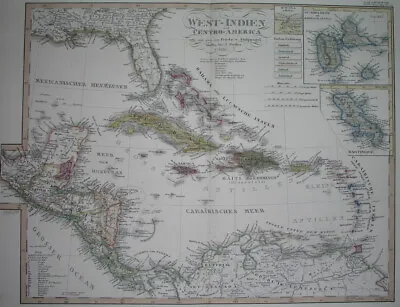 1857 Rare Original Map West Indies Caribbean Antilles Cuba Jamaica Florida • 94.42$