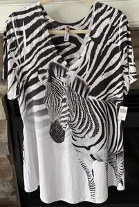 Zebra Print Womens Blouse Top Shirt Big Bang USA 2XL Studded Rhinestones NEW - Picture 1 of 7