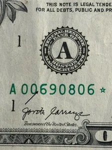 2017 Boston $1 Bill Star Note ⭐️ August 6th 1969 Birthday/Anniversary Flipper... - Picture 1 of 3