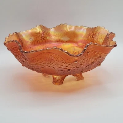 芬顿橙树 4 英尺万花虹彩嘉年华玻璃褶皱碗 10 — 第 1/4 张图片