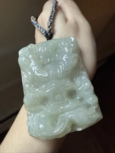 Certified Grade A Burma Jadeite Hand Carved Dragon 純天然翡翠A貨糯冰種水厚龍牌 - Picture 1 of 7