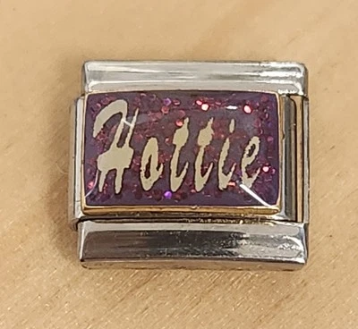 Hottie Palabra Italiano Dije 9mm Pulsera Eslabón Regalo Púrpura Brillo Esmalte Foto 1 de 2