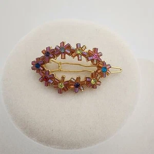 Vintage gold tone and multi color rhinestone hair clip - Picture 1 of 5