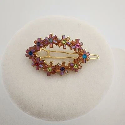 Vintage gold tone and multi color rhinestone hair clip - Image 1 of 4