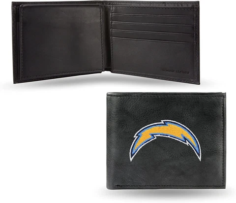 LOS ANGELES CHARGERS----- BLACK LEATHER EMBROIDERED WALLET Cover