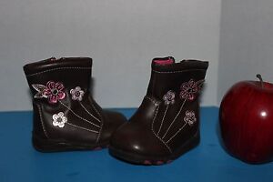 Teeny Toes INFANT Girl Brown BOOTS with Colorful Metallic Floral Design ~Size 2~