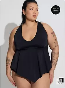 Torrid Size 0 Reg Size L/12 Wireless V Neck Black Tankini One Piece Bathing Suit - Picture 1 of 11