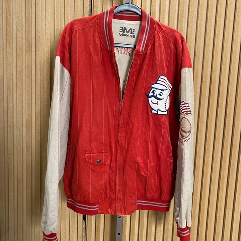 vintage Cincinnati Reds Jacket Adult L Red Stripe Embroidered Coat Mens Cover