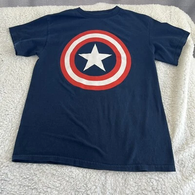 Camiseta Marvel Capitão América azul manga curta logotipo tamanho médio juvenil - Imagem 1 de 4