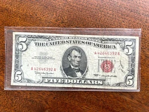 1963 Five Dollar Bill Legal Tender United States RED SEAL - Picture 1 of 8