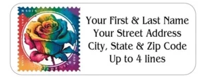 150 Colorful Rose postage stamp style Mailing Return Address Labels Personalized - Picture 1 of 3