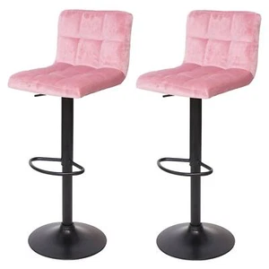 Juego de 2 sillas de bar HWC-G87, taburete de bar, altura ajustable, terciopelo rosa, pie negro - Imagen 1 de 7