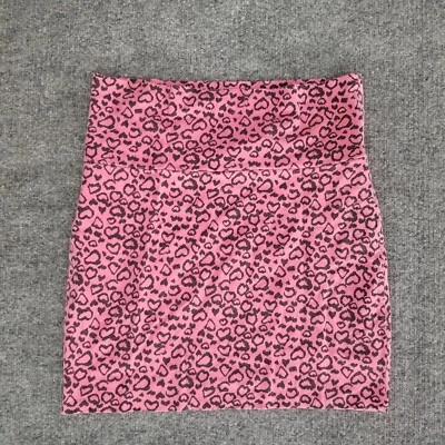 Rue 21 Women Skirt L (30x17.5) Pink w Black Hearts Pull On Short Stretch Casual - Image 1 of 4
