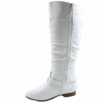 Botas de montar de moda para mujer de tacón bajo plano a media pantorrilla hasta la rodilla talla 5-11 Foto 1 de 4