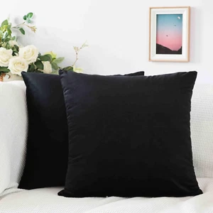 Pack of 2 Velvet Black Throw Pillow Covers 20 X 20 Inch Decorative Soft Cozy Squ - Picture 1 of 7