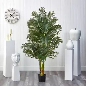 Nearly Natural Artificial Triple Stalk Golden Cane Palm Tree 6 ft Indoor Plastic - Picture 1 of 4