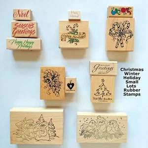 Christmas Holiday Rubber Stamps Small & Small Lots Wood Mount U Pick Mix NMatch - Picture 1 of 34