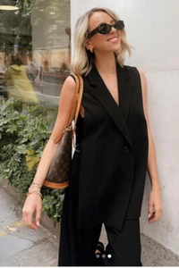 ZARA BLACK WAISTCOAT WITH VENT LAPEL COLLAR OPEN SIDE TAILORED SLEEVELESS BLAZER - Picture 1 of 24