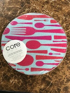 Core Home “It’s Raining Flatware” Round Non-slip 8” Glass Prep / Cutting Board - Picture 1 of 4