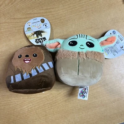 Squishmallows Chewbacca & Yoda Star Wars Mandalorian 5'' Plush Toy lot NWT - Image 1 of 4