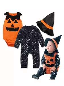 Bilo Baby Girl Boy Halloween Pumpkin Costume Pumpkin Vest, Romper and Hat 3-Piec - Picture 1 of 1