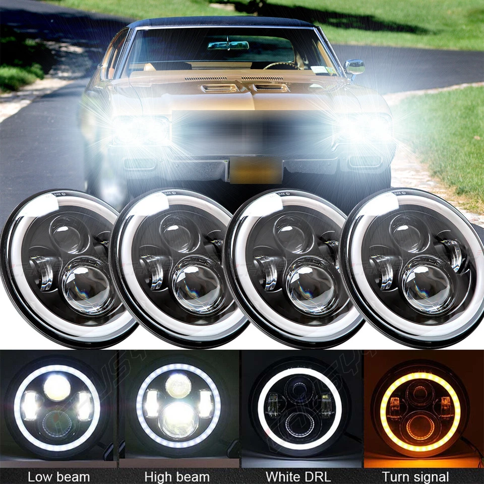 Para Buick LeSabre 1959-1975 4 Piezas 5.75" Cromo LED Anillo Alto-Lo DRL Foto 1 de 4
