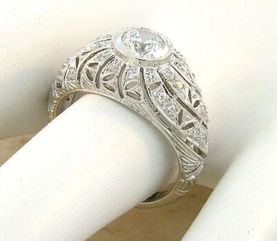ANILLO DECORATIVO ESTILO ANTIGUO PLATA ESTERLINA 925 CIRCONITA CÚBICA FILIGRANA CÚPULA 620Z Foto 1 de 3