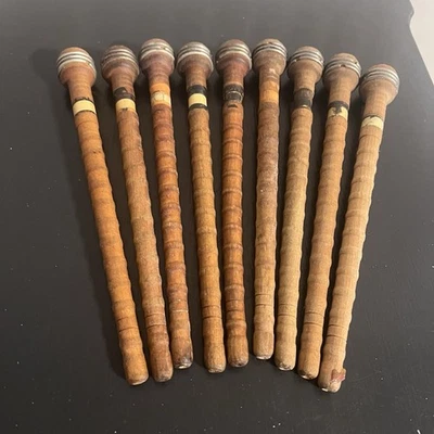 9  Vtg Antique Wooden 10” Thread Bobbins Spindle Spool Textile Mill Farmhouse - Image 1 of 4