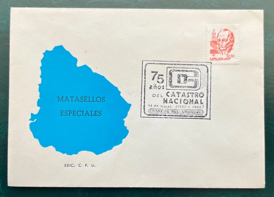 УРУГВАЙ * СПЕЦИАЛЬНЫЙ ПОЧТОВЫЙ ШТЕМПЕЛЬ - "75 ЛЕТ CATASTRO NACIONAL" ОБЛОЖКА YVERT # 1060 - Изображение 1 из 1