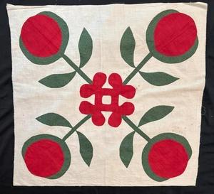 Antique 1860 Red and Green Floral Quilt Block #03 - Picture 1 of 7