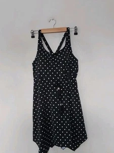 Vestido de baño Denim&Co negro-blanco a lunares talla 14 correas ajustables nuevo sin etiquetas QVC. - Imagen 1 de 4