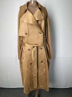 Banana Republic Womens Coat Horse Hair Size XL Vegan Suede Trench Belted - Image 1 of 4