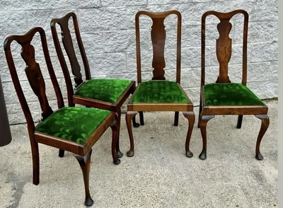 Cadeiras laterais vintage de mogno Queen Anne com Jack Lenor Larson verde aurora veludo - Imagem 1 de 3