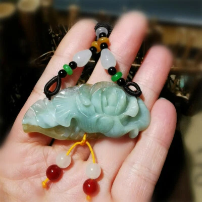 100% Natural Hand-carved Jade Pendant Jadeite Necklace lotus flower G206 - Image 1 of 4