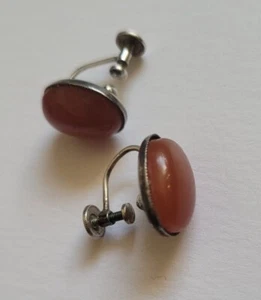 Vintage Silver Carnelian Screw Back Earrings - Picture 1 of 5