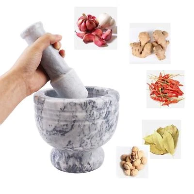 5.75IN Large Seasoning White Marble Mortar and Pestle Polished Granite Crush Set - Image 1 of 4