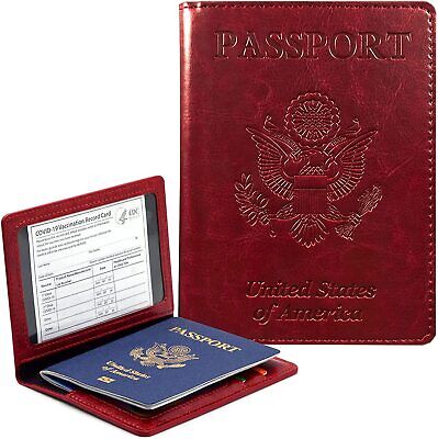 Slim Leather Passport Holder Vaccination Card Wallet Blocking Cover Protector US • 4.59$