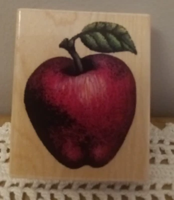 Estampilla de goma estampida hoja de manzana fresca A252E montaje en madera 2,25" x 2,75" Foto 1 de 4